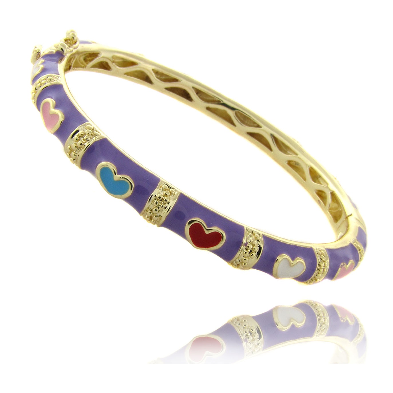 Children's Purple Enamel Heart Bangle Bracelet in 18k Gold-Plated