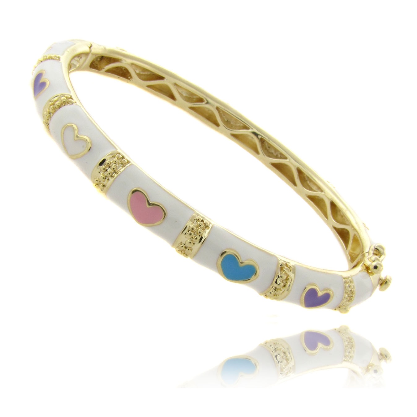 Children's White Enamel Heart Bangle Bracelet in 18k Gold-Plated