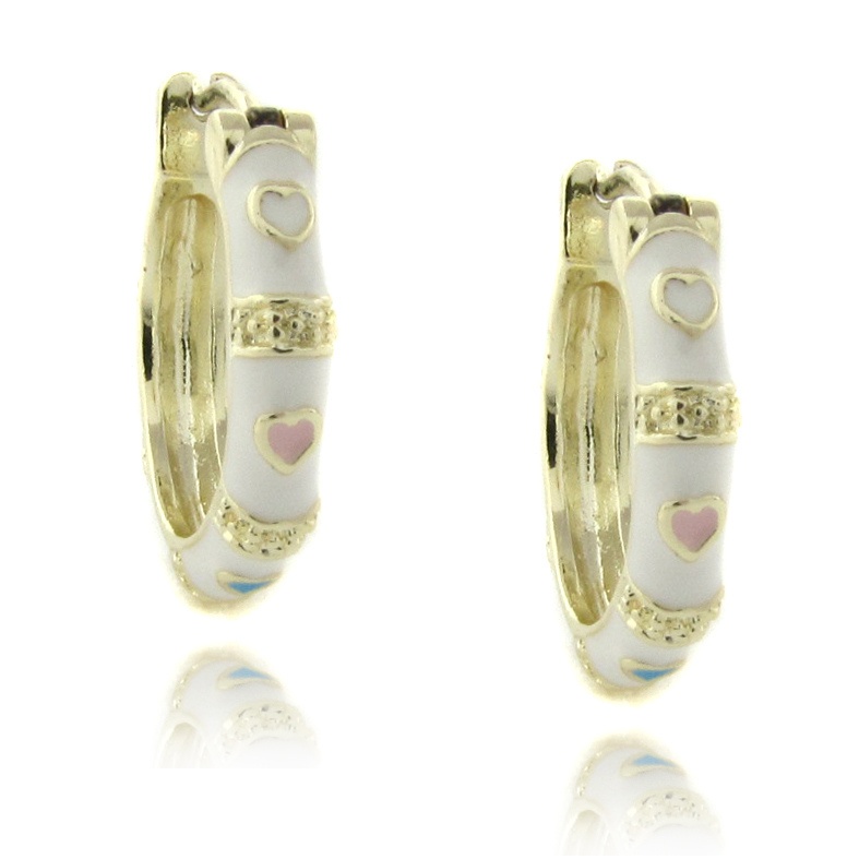 Children's White Enamel Heart Hoop Pierced Earrings in 18k Gold-Plated