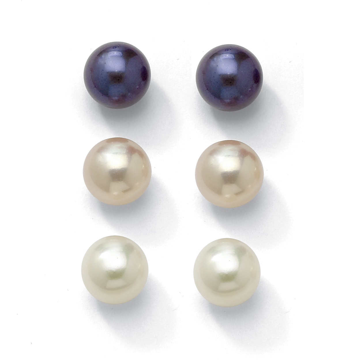 Set of Three Pairs of Cultured Freshwater Pearl Earrings in Sterling Silver 8...
