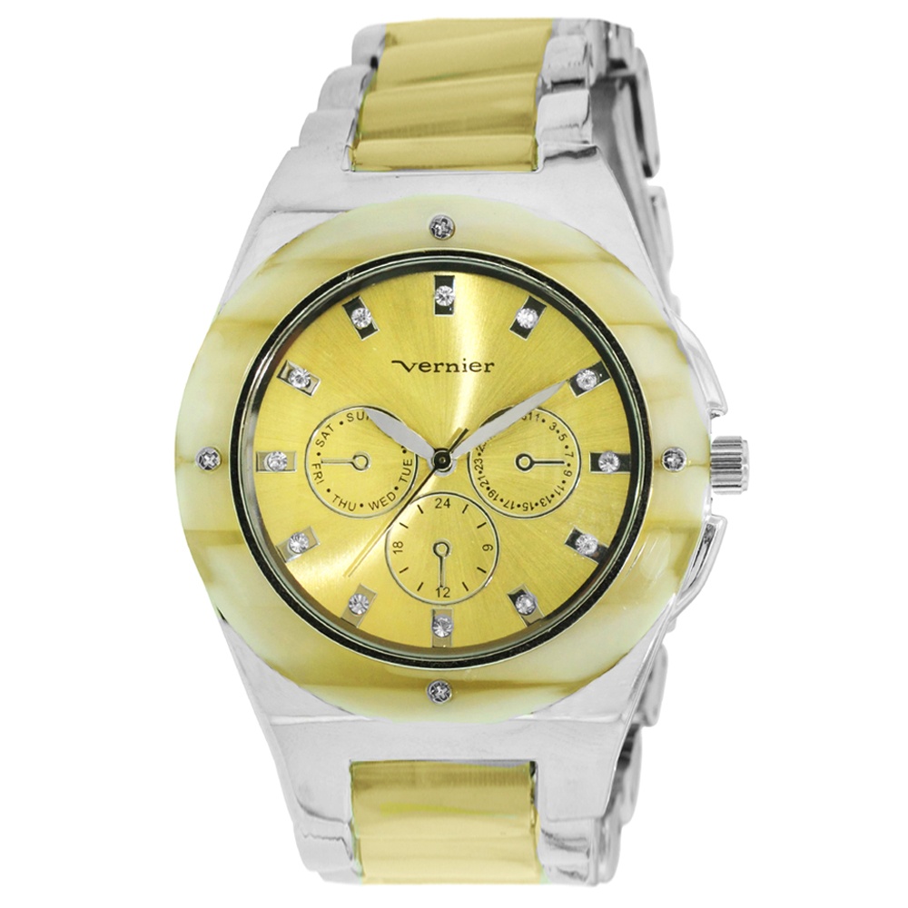 Vernier Crystal Shell-Style Bracelet-Watch in Silvertone