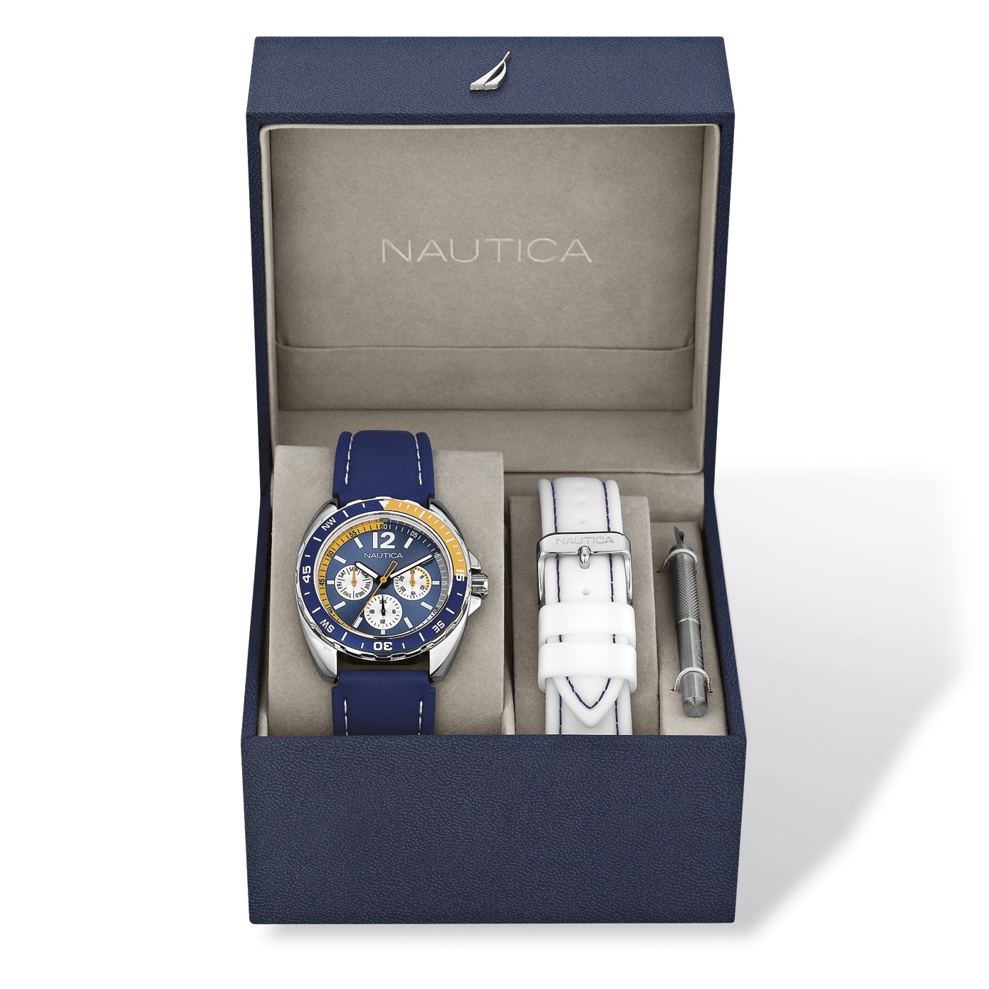 Men's Nautica Sport Ring Multi-Function Interchangeable Strap Watch in ...