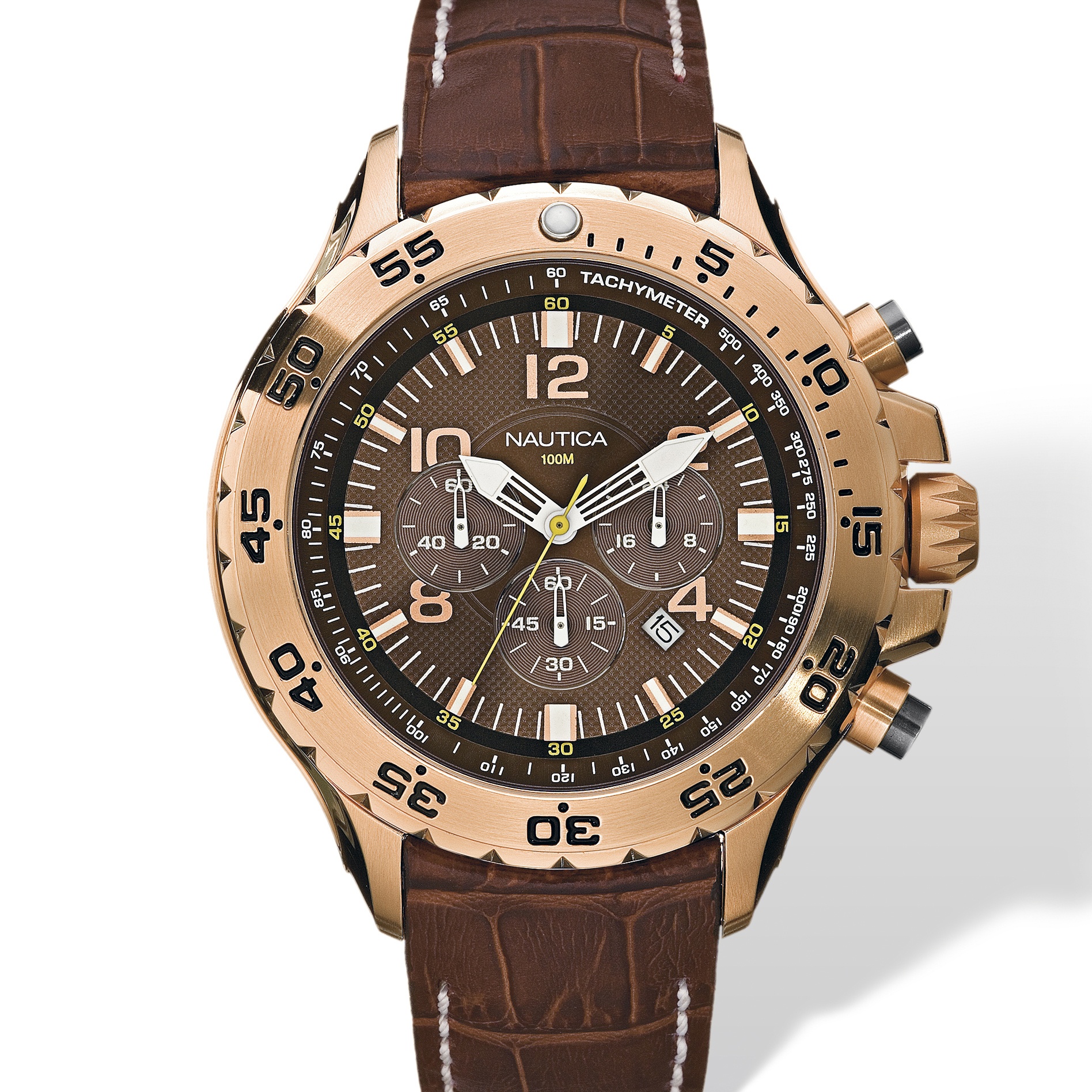 Men's Nautica Brown Chronograph Watch in Goldtone