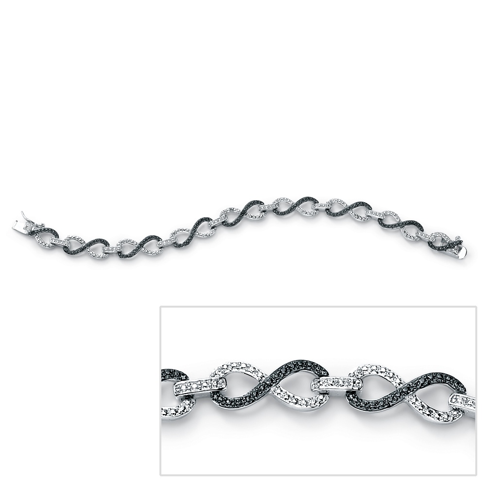 1/4 CT TW Black and White Diamond Figure Eight Bracelet in Sterling Silver