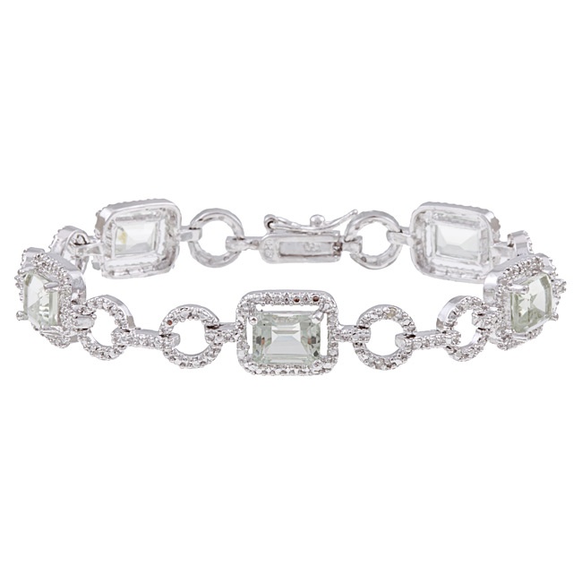 5 CT TW Green Amethyst and Diamond Accent Geometric Bracelet in Sterling Silver