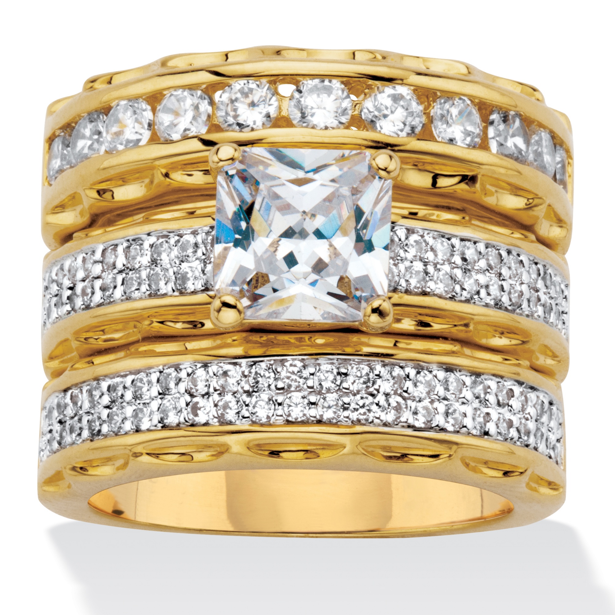 3.10 TCW Princess-Cut Cubic Zirconia 14k Gold-Plated Wedding Ring Set