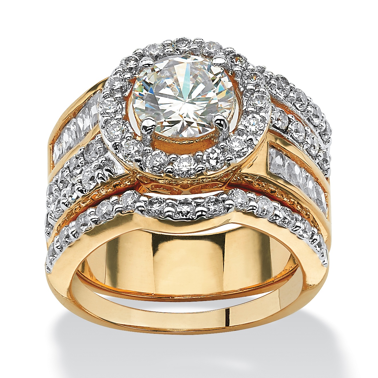 5.15 TCW Round Cubic Zirconia 18k Gold-Plated "Circle" Wedding Ring Set