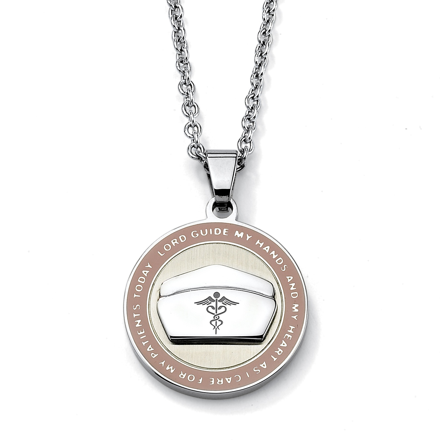 Inspirational Nurse Enamel Pendant and Chain in Stainless Steel