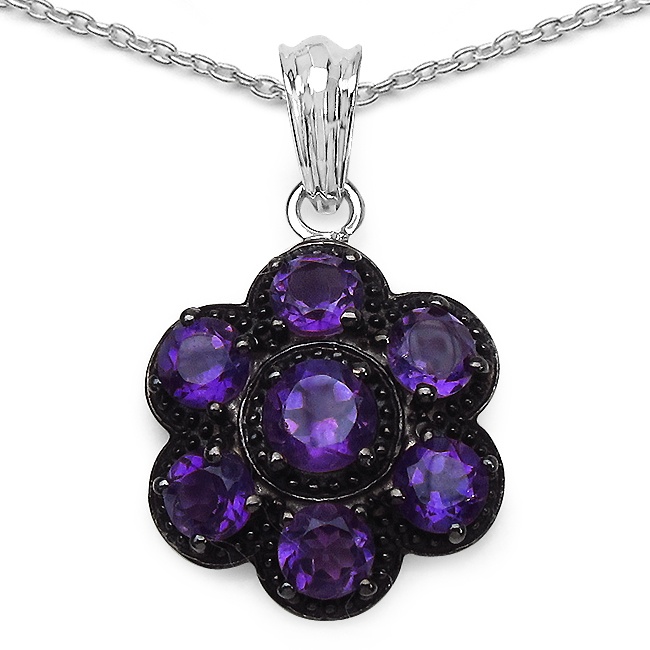 3.90 CT TW Amethyst Flower-Shaped Pendant in Sterling Silver