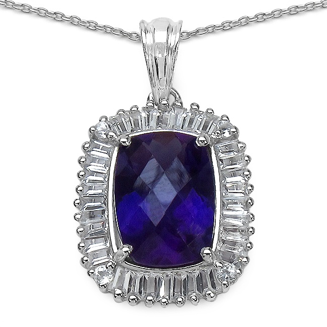 9.87 CT TW Amethyst and White Topaz Pendant in Sterling Silver