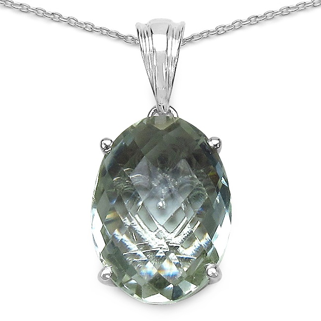 8 CTW Multi-Faceted Green Amethyst Pendant in Sterling Silver