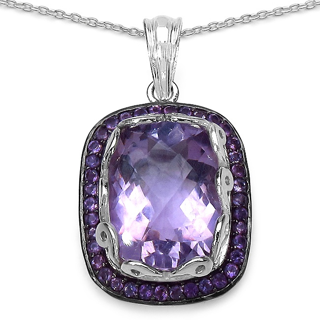 8.64 CT TW Cushion-Cut Amethyst Pendant in Sterling Silver