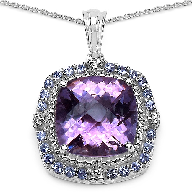 9.82 CT TW Cushion-cut Amethyst and Tanzanite Pendant in Sterling Silver
