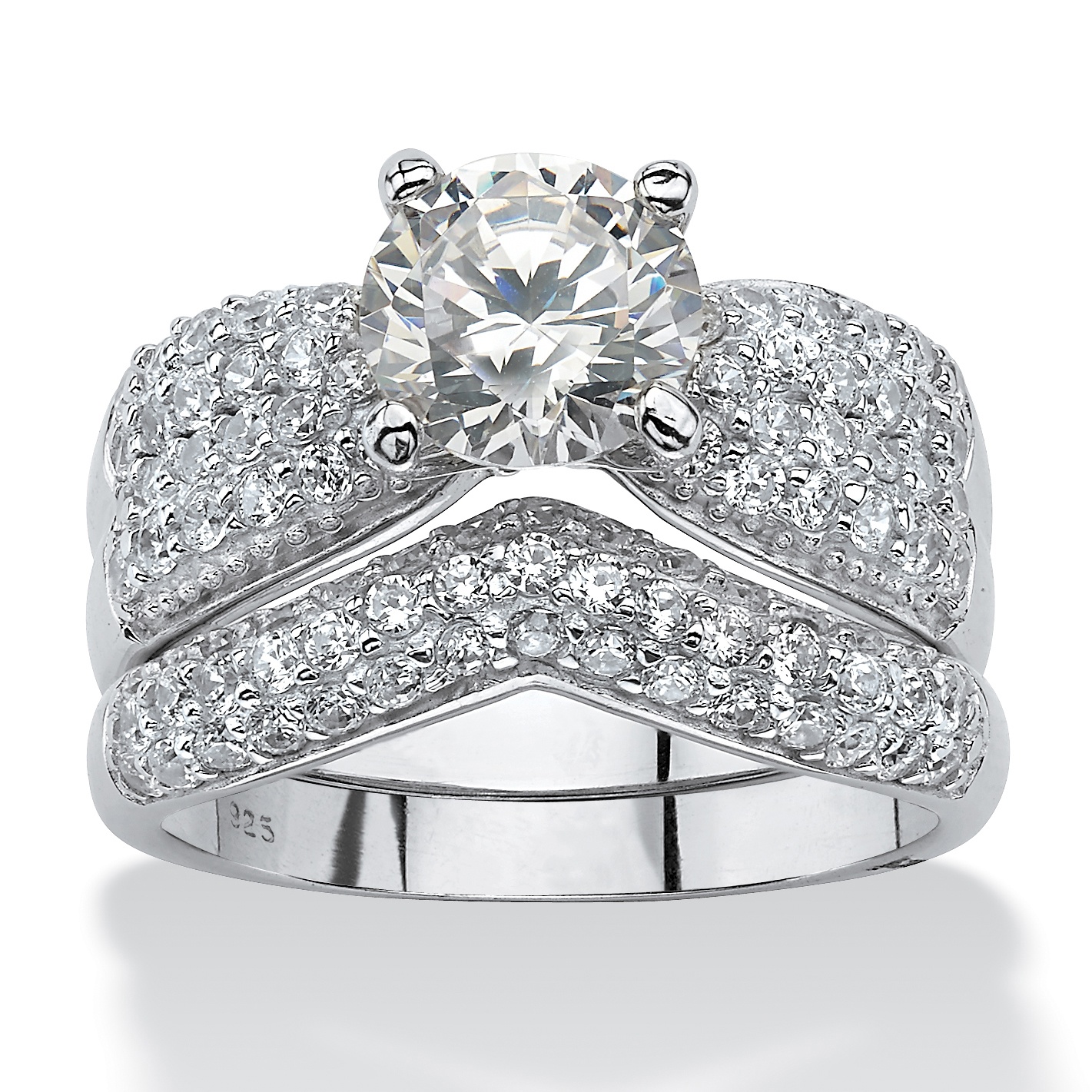 3.20 TCW Cubic Zirconia Platinum over Sterling Silver Wedding Ring Set