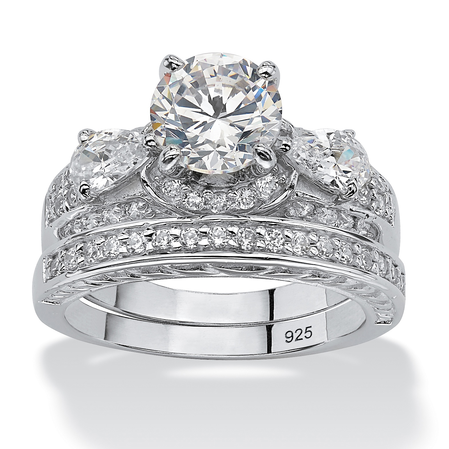 3.47 CT TW Platinum over Sterling Silver DiamonUltra&trade; Cubic Zirconia Bridal Ring Set