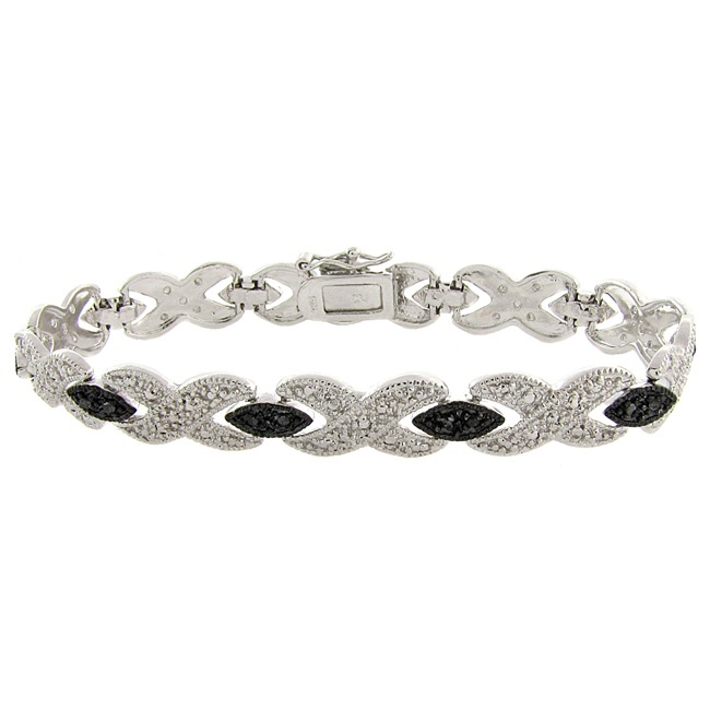 Black Diamond Accent Crossover Pav&eacute; Bracelet in Black Ruthenium Finish and Silvertone Metal