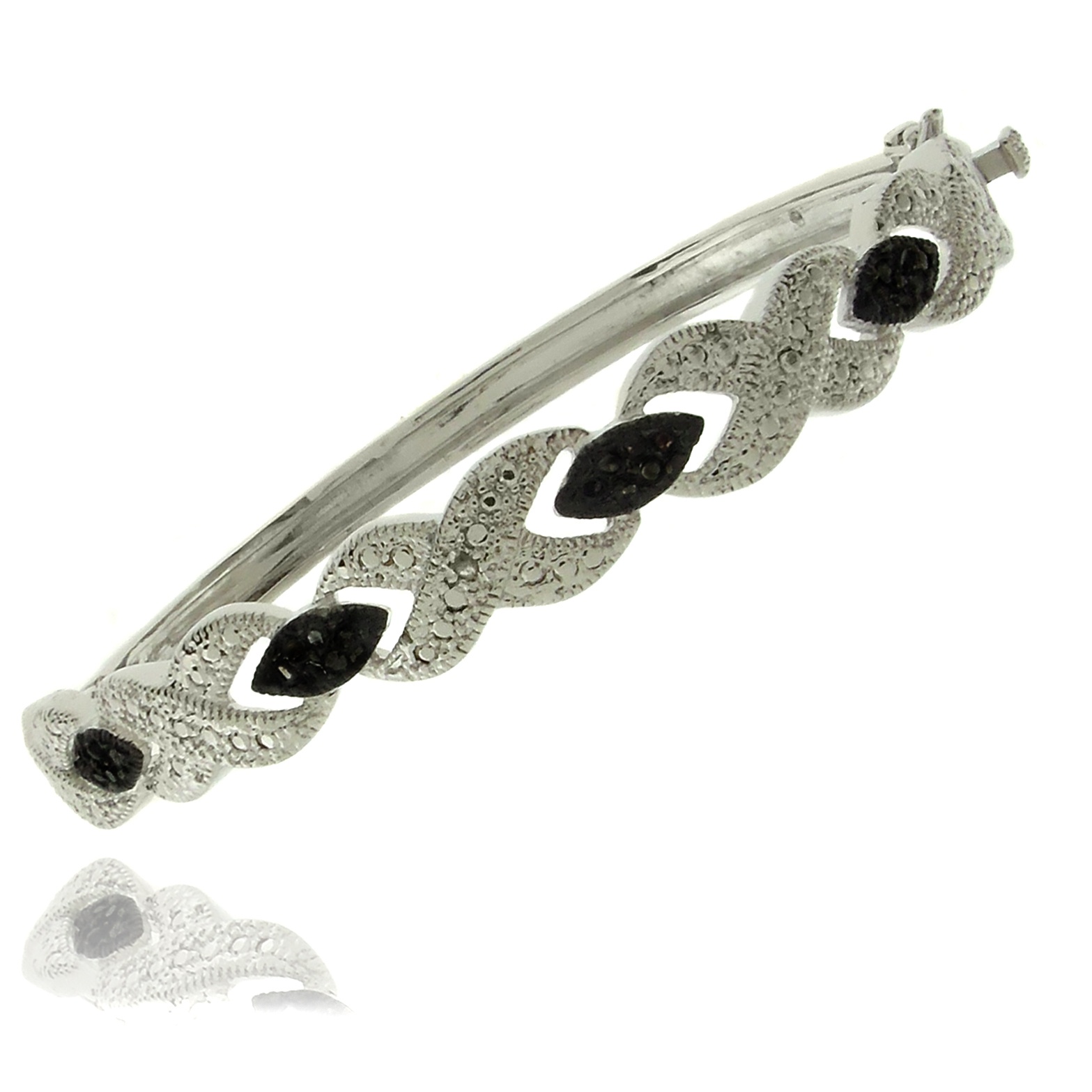 Black Diamond Crossover Pav&eacute; Bangle Bracelet with White Diamond Accent in Black Ruthenium Finish and Silvertone Metal