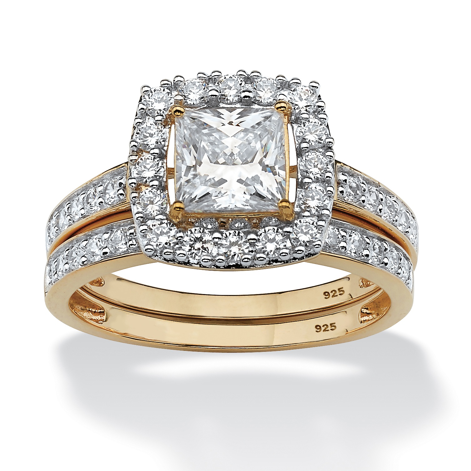 1.93 TCW Princess-Cut Cubic Zirconia 18k Gold over Sterling Silver Wedding Ring Set