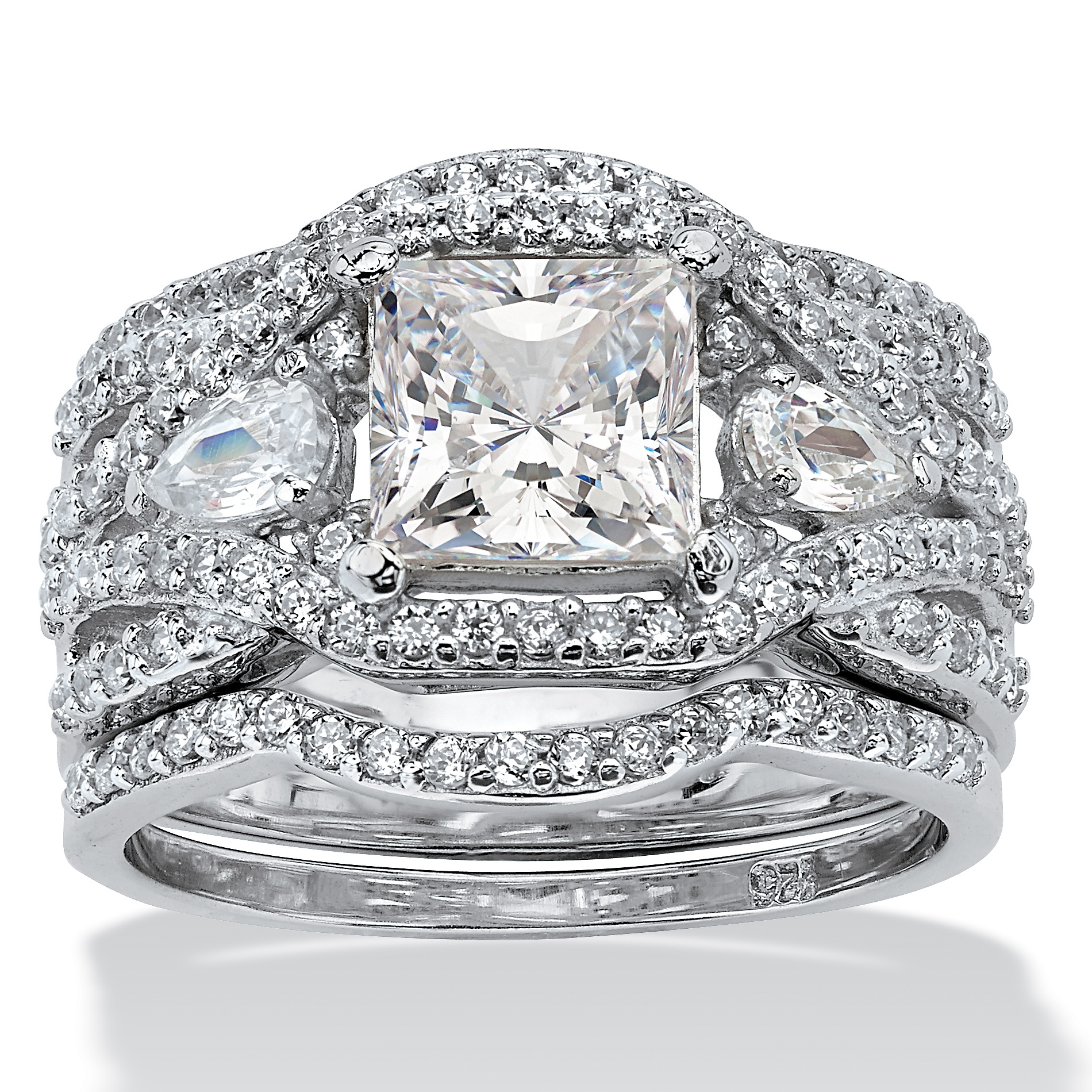 3 Piece 3.12 TCW Princess-Cut CZ Bridal Set in Platinum Over Sterling Silver
