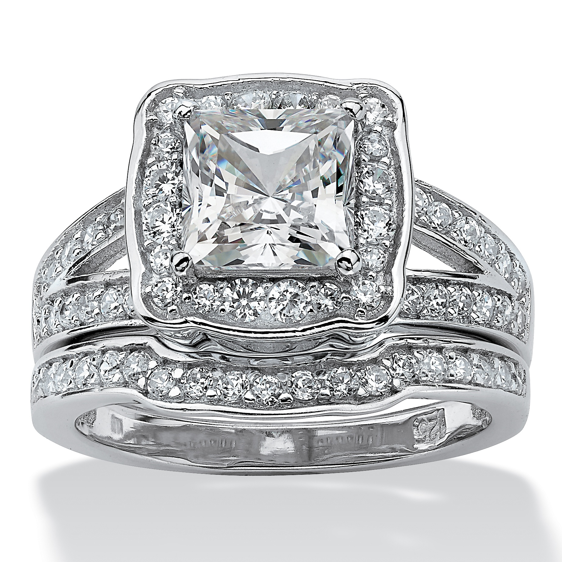 2 Piece 2.50 TCW Princess-Cut CZ Bridal Set in Platinum Over Sterling Silver