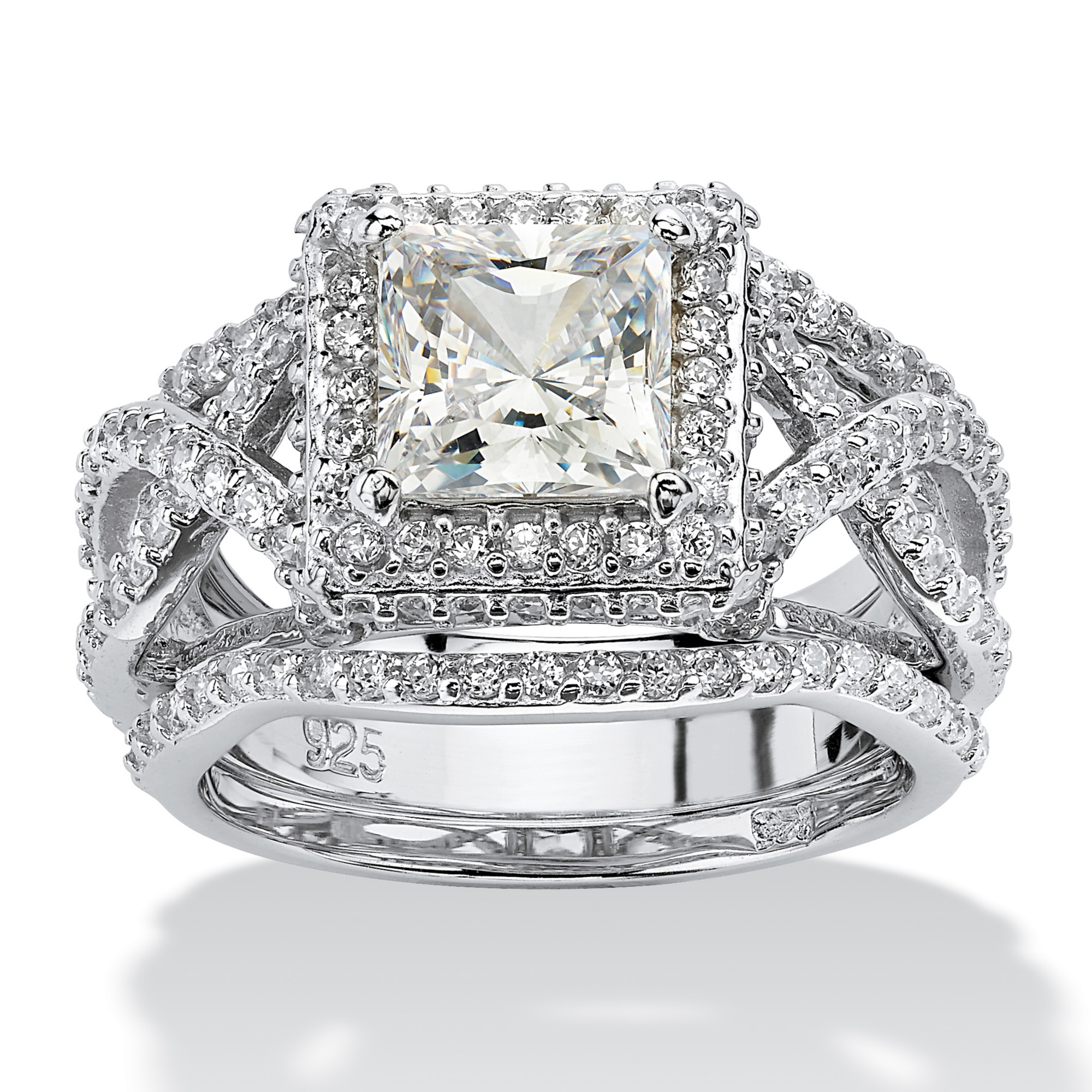 3 Piece 2.82 TCW Princess-Cut CZ Bridal Set in Platinum Over Sterling Silver