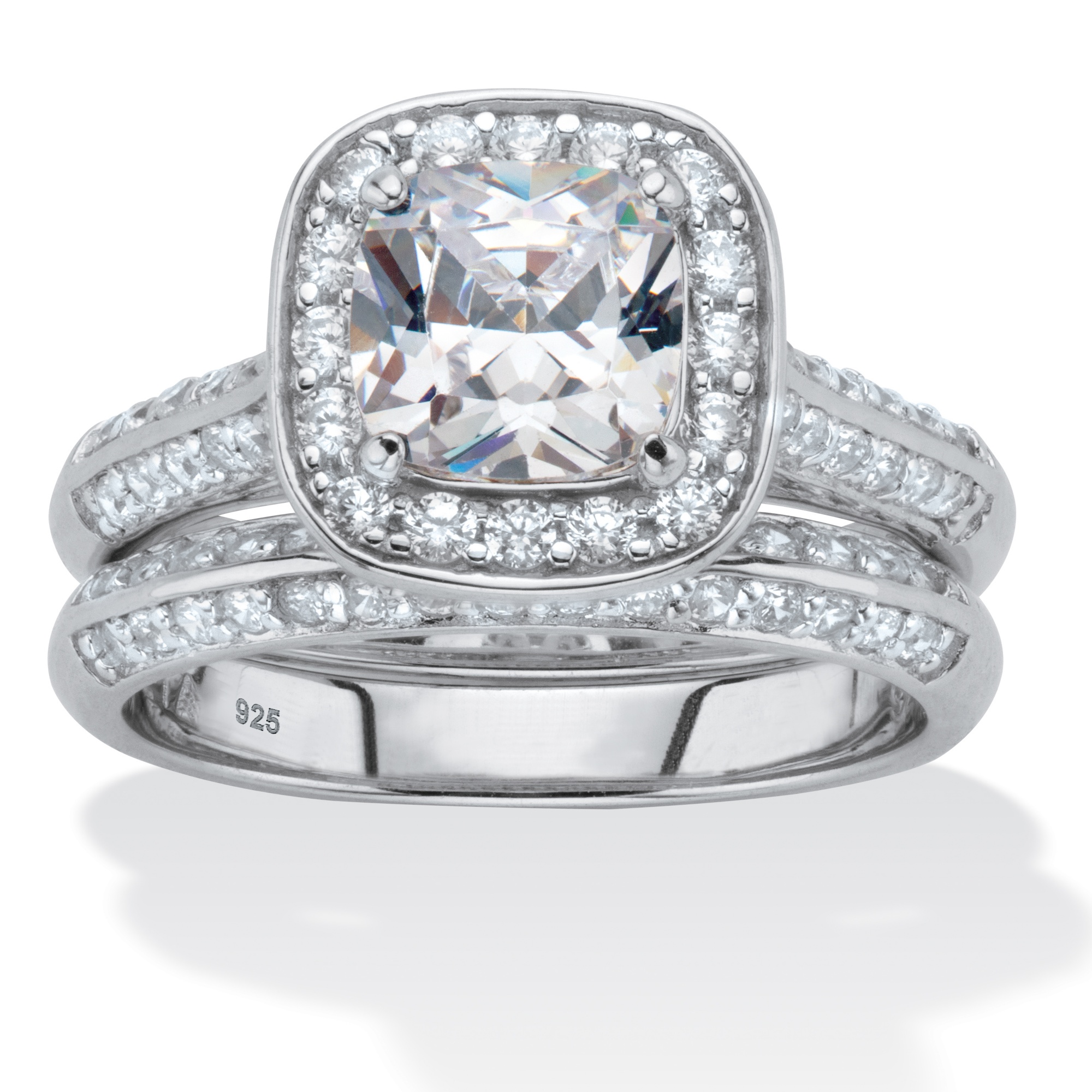 2 Piece 2.08 TCW Cushion-Cut CZ Bridal Set in Platinum Over Sterling Silver