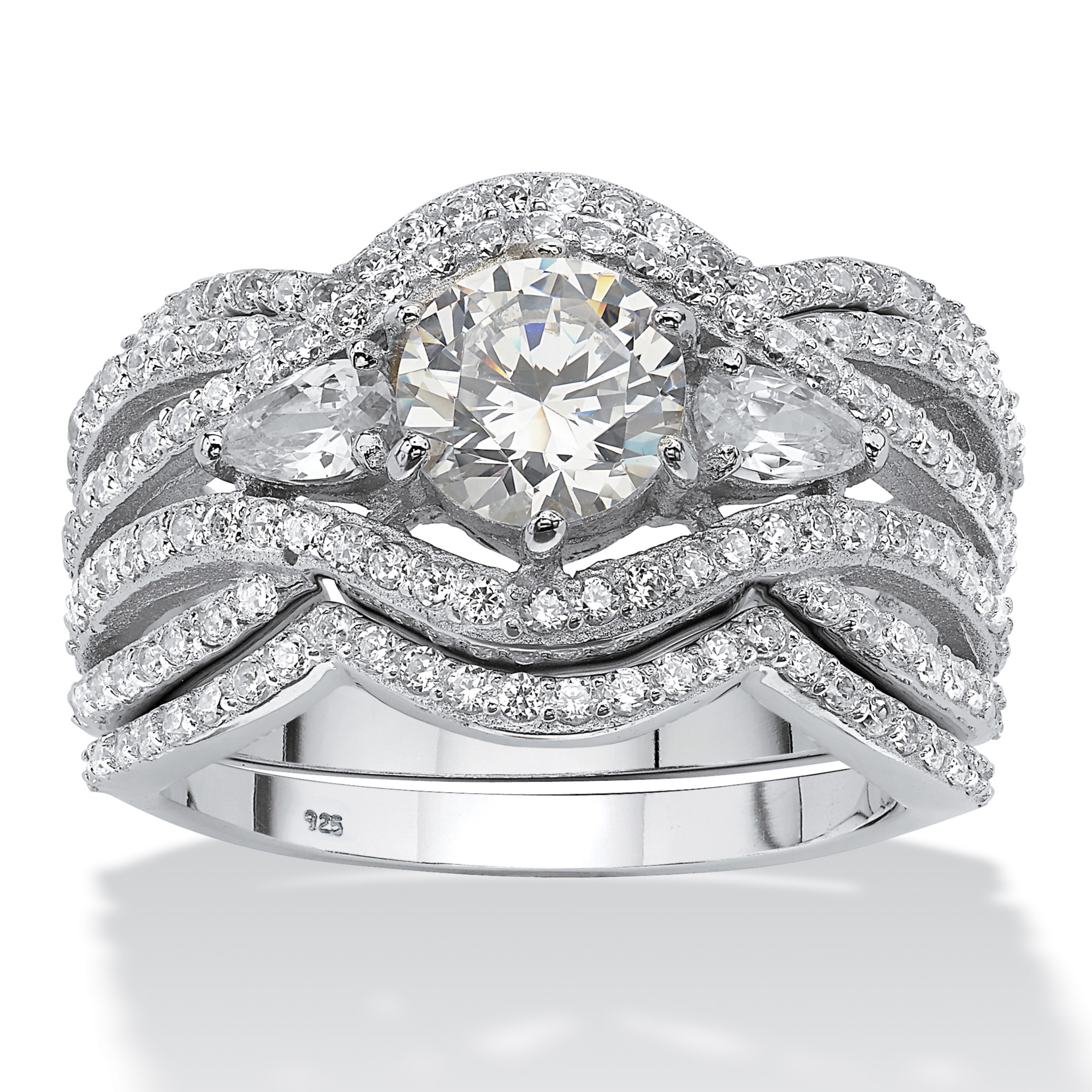 3 Piece 3.40 TCW Round CZ Bridal Set in Platinum Over Sterling Silver