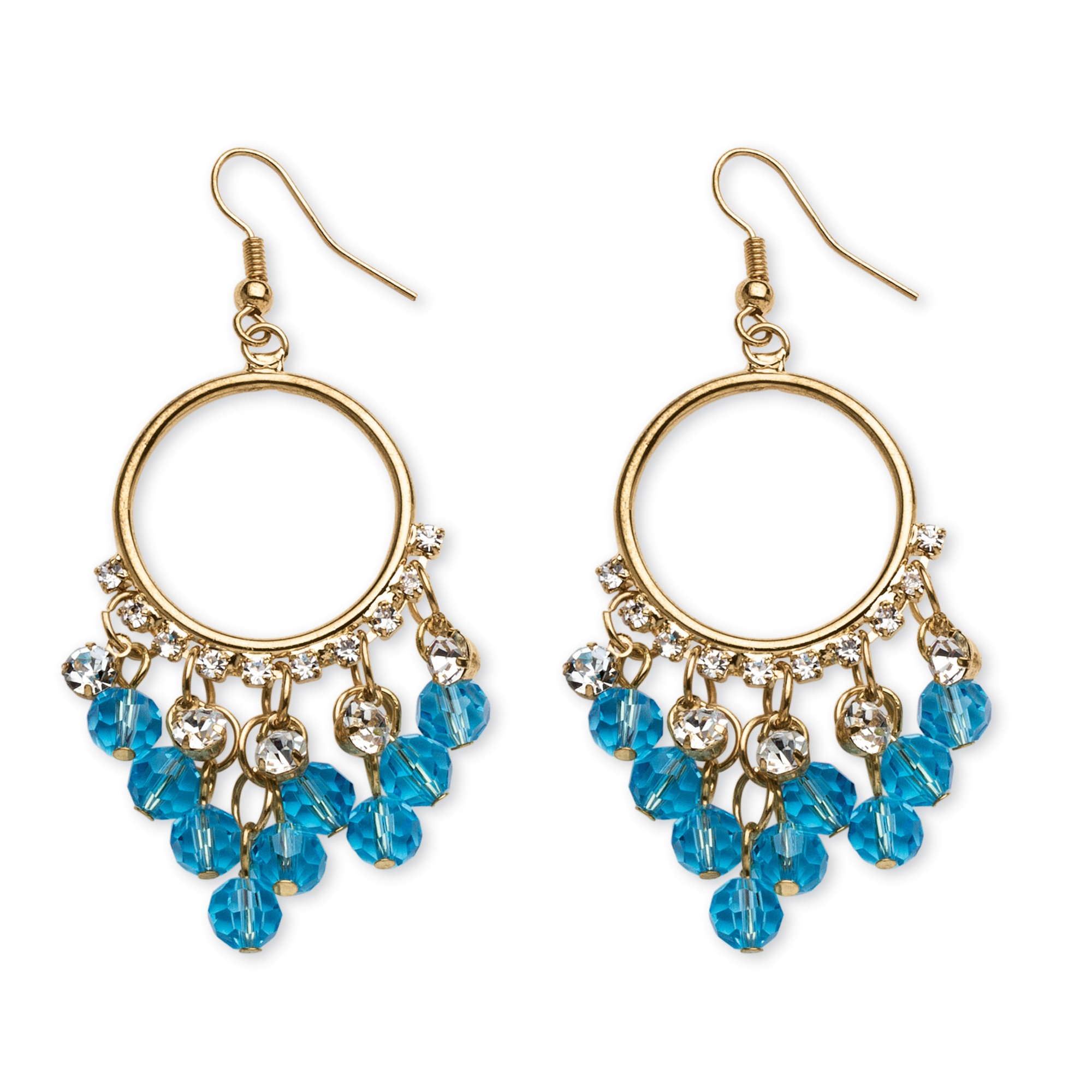 Birthstone Beaded Chandelier Earrings With Crystal Accents in Goldtone