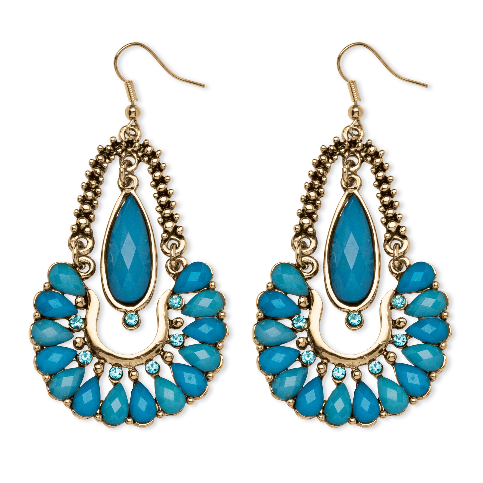 Aqua Crystal Chandelier Earrings in Goldtone