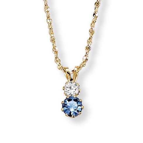 14k Gold-Plated Round Blue and White Crystal Pendant and Chain
