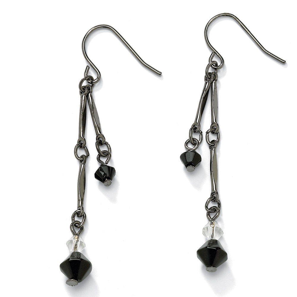 Black and Clear Lucite Beaded Pierced Earrings