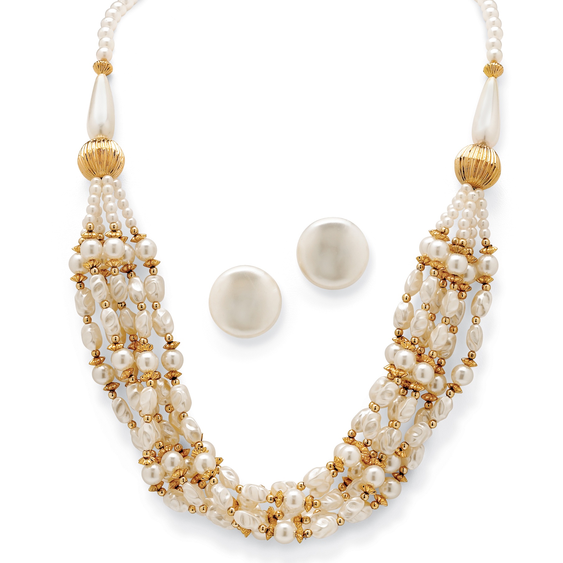 14k Gold-Plated Simulated Pearls and Lucite Necklace and Clip-On Earring Set