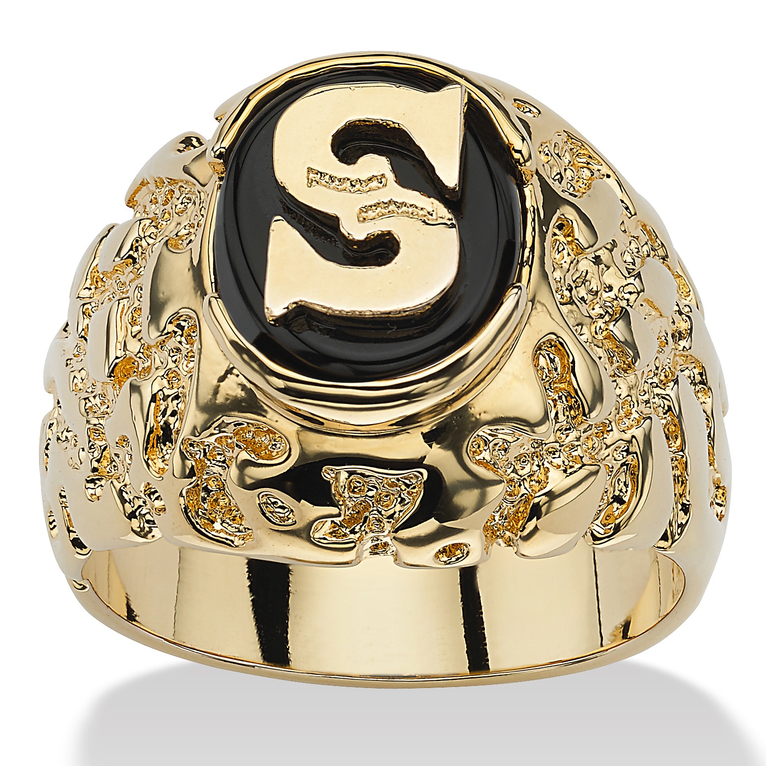 Men's 14k Gold-Plated Personalized Onyx Initial Ring