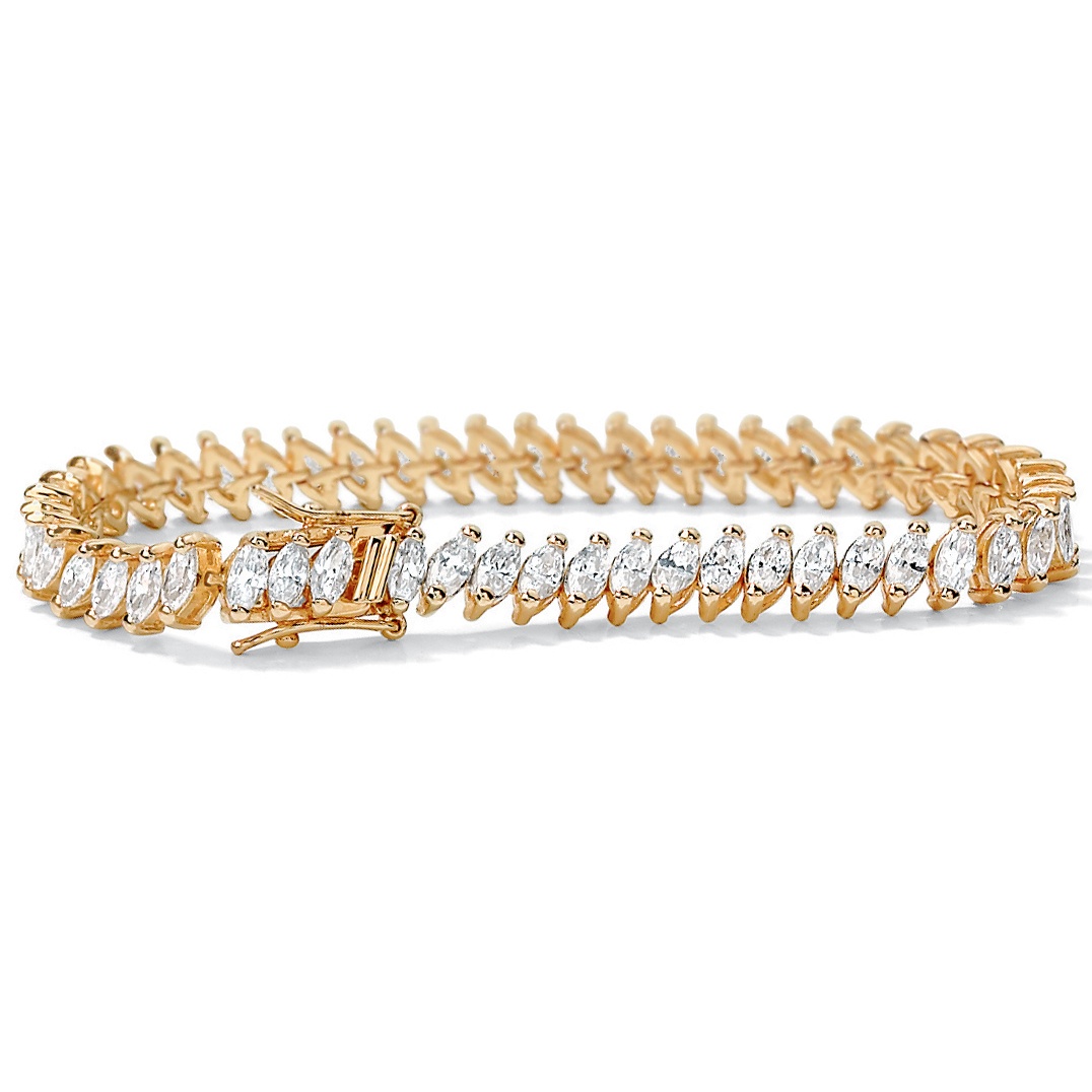 14k Gold-Plated Marquise-Cut DiamonUltra&trade; Cubic Zirconia Tennis Bracelet