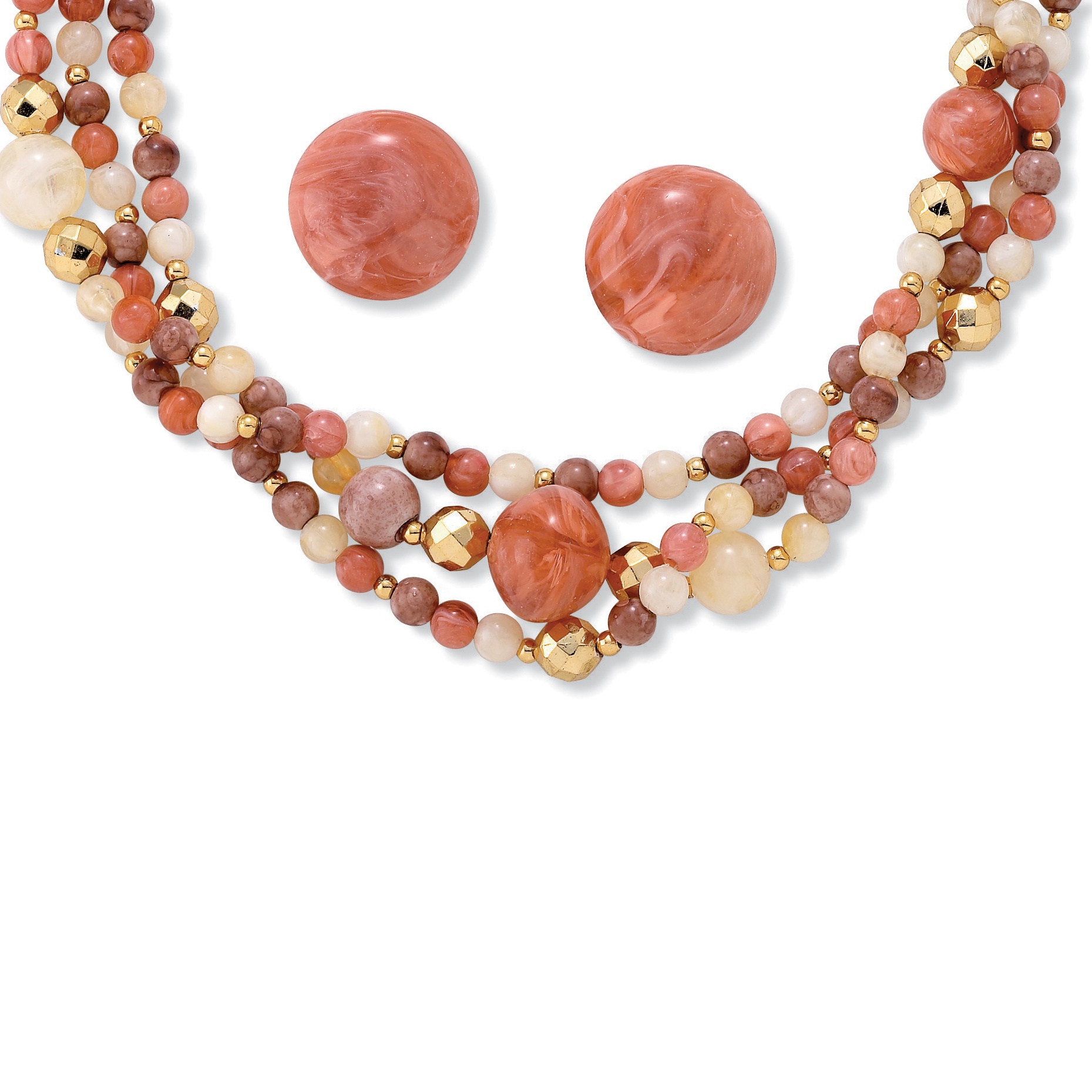 Goldtone Beaded Necklace and Earring Jewelry Set