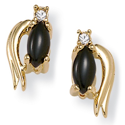Onyx and Crystal Pierced Earrings