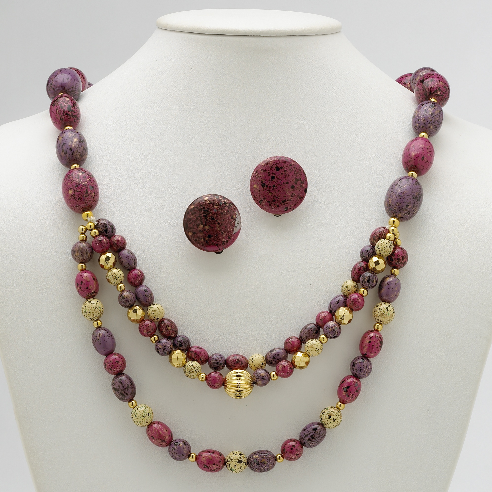 Gold Tone 2-Piece Multi-Colored Lucite Necklace and Clip-On Earring Set