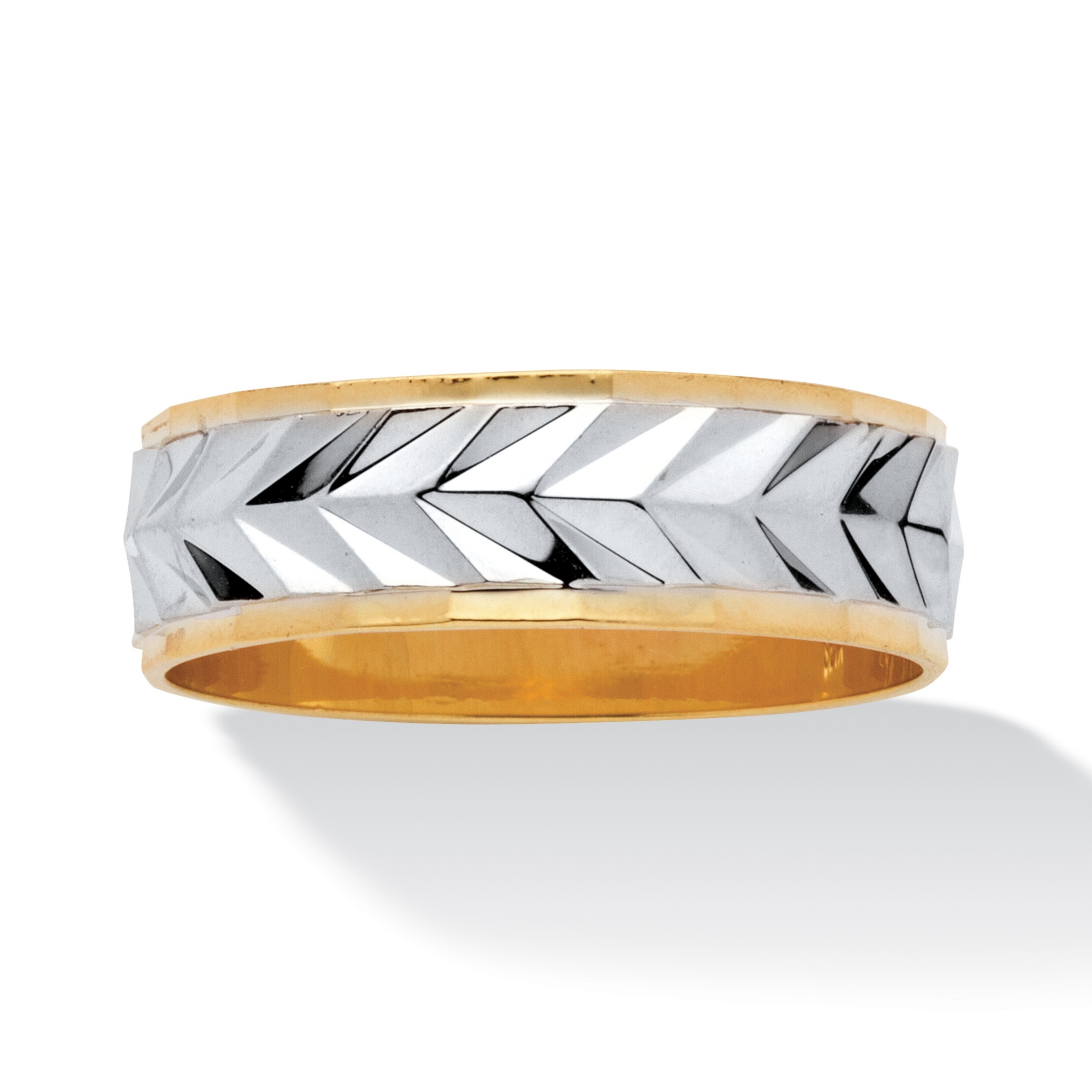 Men's Tutone 18k Gold-Plated Textured Wedding Band