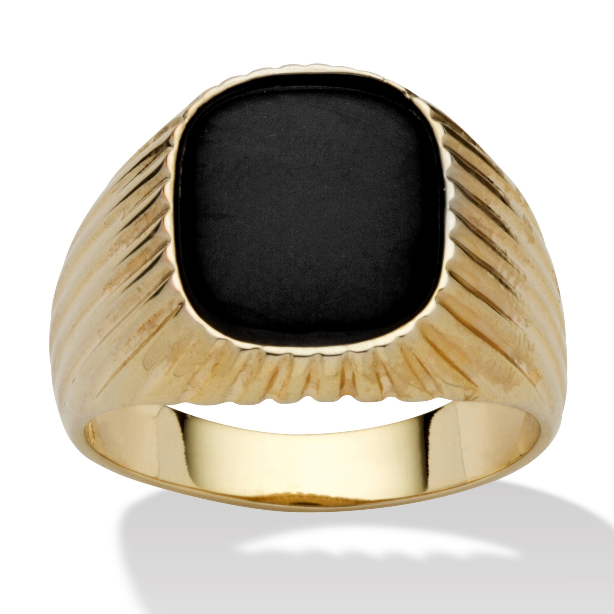 Men's Onyx Ring with Carved Band