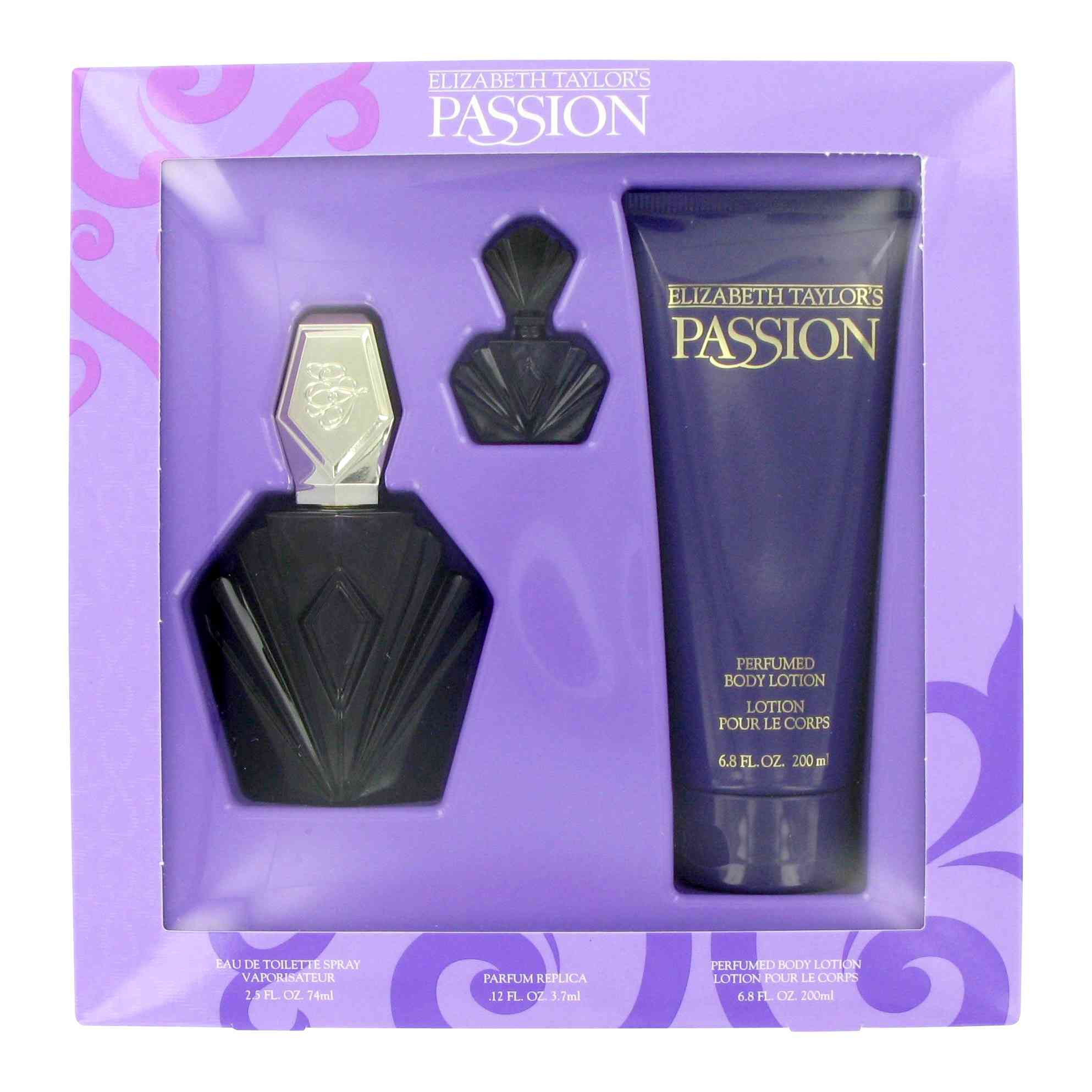 PASSION by Elizabeth Taylor for Women Gift Set -- 2.5 oz Eau De Toilette Spray + .12 oz Mini EDP + 6.8 oz Body Lotion