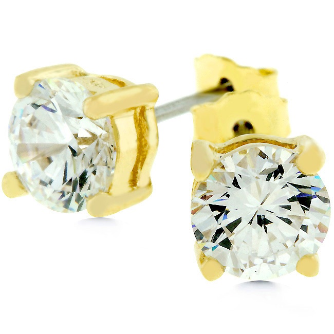 Gold Over Silver Cubic Zirconia White Earrings