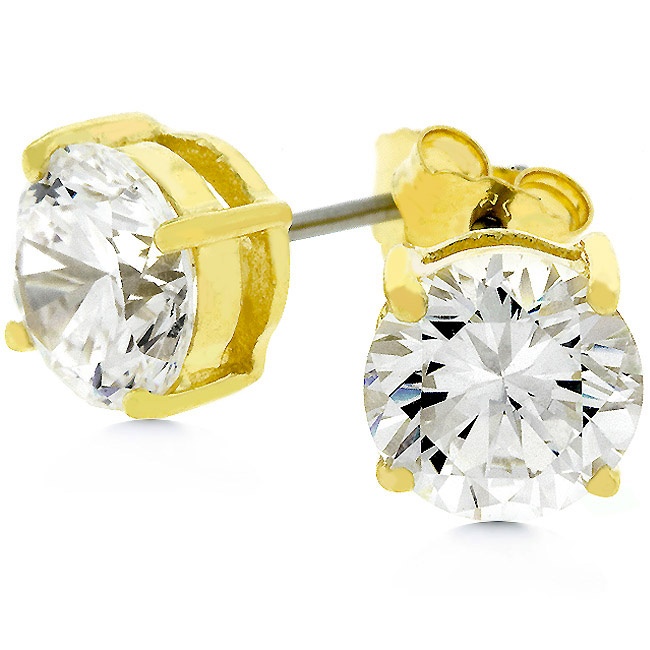 Gold Over Silver Cubic Zirconia White Earrings