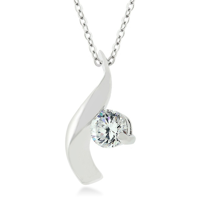 Silvertone Cubic Zirconia White Pendant (Women's)