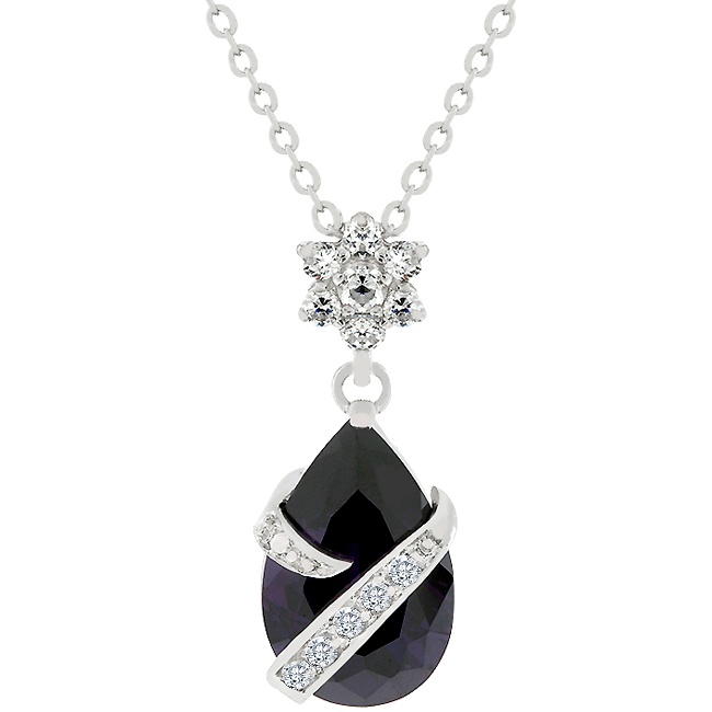 Silvertone Cubic Zirconia Dk Purple Pendant (Women's)