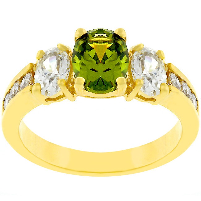 Gold Electroplate Cubic Zirconia Olivine Women s Ring