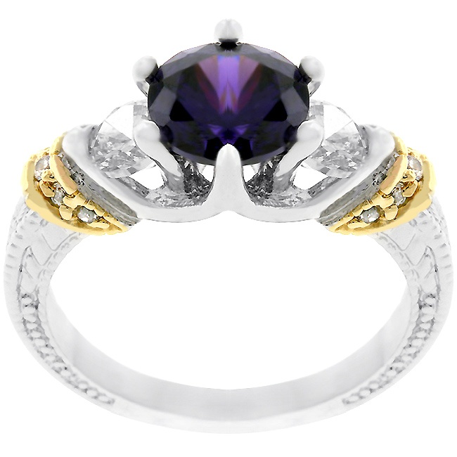 Tutone Cubic Zirconia Dk Purple Women s Ring