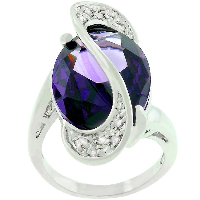 Silvertone Cubic Zirconia Dk Purple Women s Ring