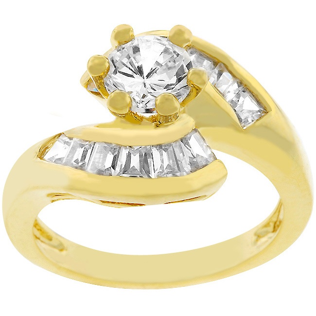 Gold Electroplate White Cubic Zirconia Women s Ring