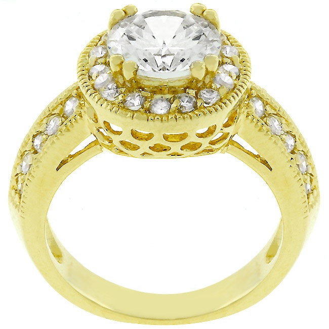Gold Electroplate White Cubic Zirconia Women s Ring