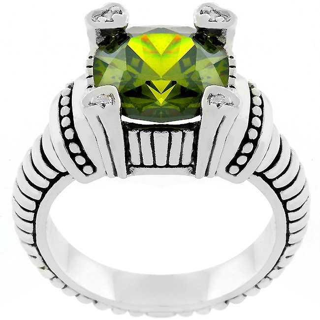 Silvertone Cubic Zirconia Olivine Women s Ring